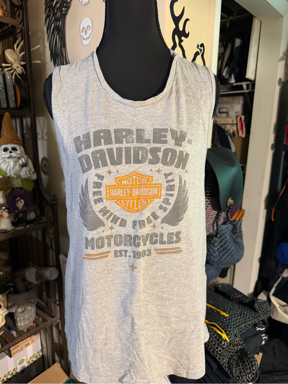 Harley-Davidson Light Gray Muscle Tank with Orange Shield Logo